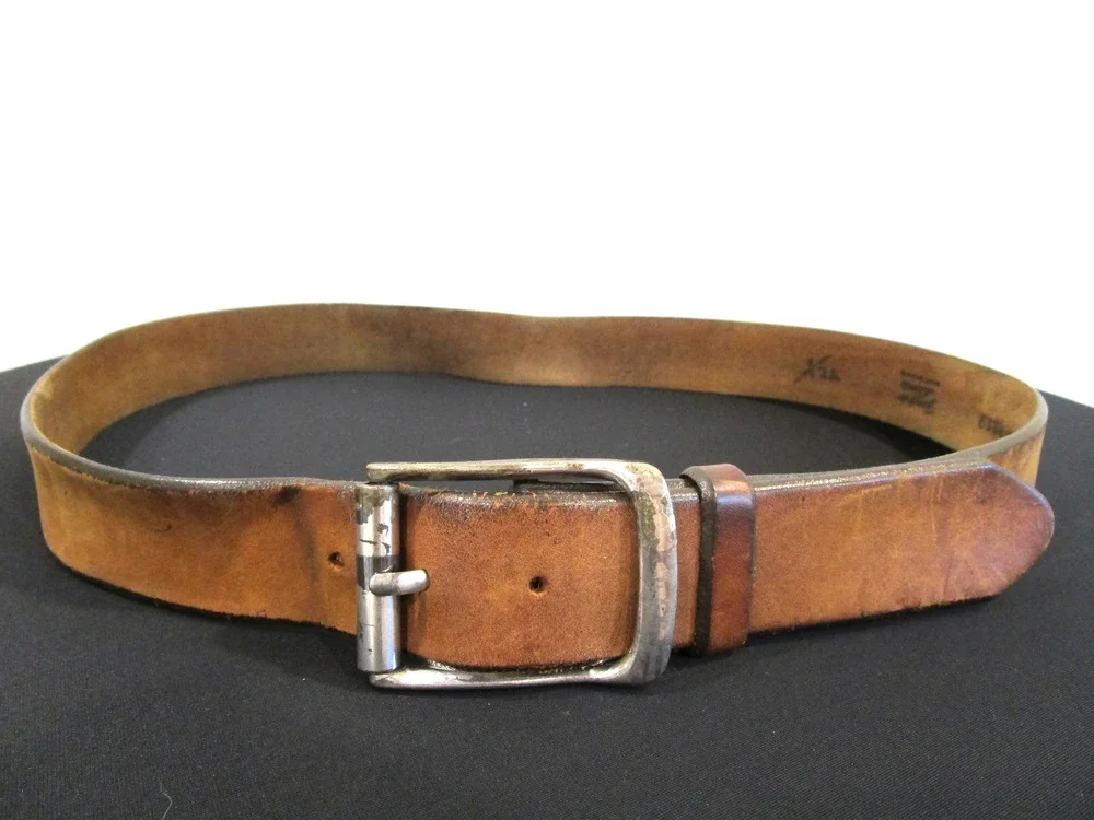 Tony Lama Brown Leather Silver Buckle Work Belt Men Sz 38, 37